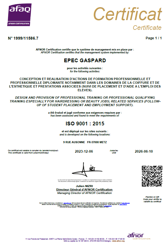 Certificat de formation Metz
